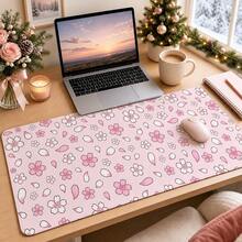 1pc Pink Cherry Blossom Mouse Pad, Sakura Flowers And Falling Petals Pattern Extended Desk Mat For Home Office And Gaming, Sizes S/M/L/XL - View 1