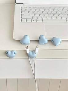 5pcs Heart-Shaped Cable Organizer, Love Charging Cable Holder, Cable Management Clip, No-Drill Adhesive Silicone Cable Organizer, Dual-Slot Desktop Adhesive Cable Holder, Cable Management Clip - Multicolor - View 2