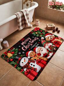 1pc Christmas Floor Mat With Cute & Cheerful Christmas Character Celebration Pattern, Felt Material, Machine Washable, Printed Carpet Perfect For Entryway, Bathroom, Living Room, Laundry Room, Home Decor, Autumn/Winter Decoration, Ideal For Christmas Home And Kitchen Decor - Multicolor - View 9