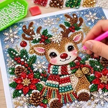 DIY 5D Special Shaped Pearl Diamond Painting Kit, Christmas Reindeer Pearl Crystal Rhinestone Art Canvas, 30x30cm Frameless, Christmas Home Wall Decor, Handmade Holiday Gift - View 3