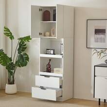 200cm High Kitchen Cabinets, Storage Cupboards, Doors, Drawers, Microwave Shelves, Tall Cabinets With Tip-Over Protection, Sideboards, Freestanding Multifunctional Cabinets For Dining Room, Living Room, White - White - View 7