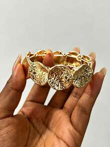 6/1pc Minimalist Elegant Women's Round Patchwork Elastic Bracelet Bangle Set, Suitable For Dating,Wedding, Daily Wear, Stackable, Perfect Gift Choice - Yellow Gold - View 6