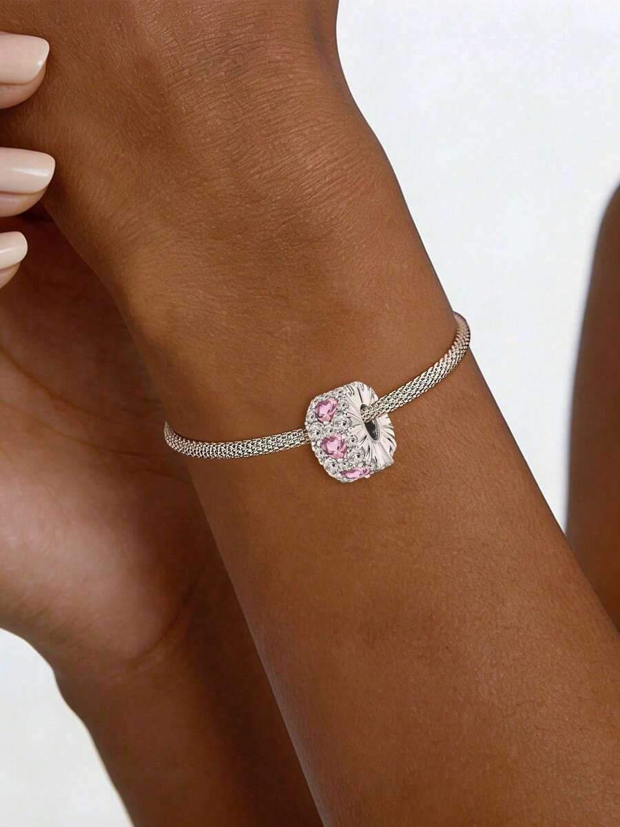 1pc Heart Shaped Zirconia Bead Pendant, Suitable For Women's Bracelet, Bangle DIY Jewelry Making And Daily Matching