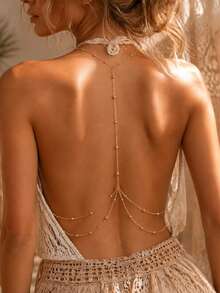 European & American Bohemian Multi-Layer Women's Body Chain, Metal Small Beads Y-Shaped Back Chain, Party Beach Backless Dress Decorative Body Jewelry - Gold - View 2
