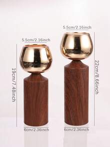 Wood & Gold Metal Candlestick Holder, Retro Table Candle Holder Decor For Wedding, Dining Room, Home Decor,Wood & Gold Metal Candlestick Holder, Retro Table Candle Holder Decor For Wedding, Dining Room, Home Decor. - Fashionable Light Luxury Style - View 11