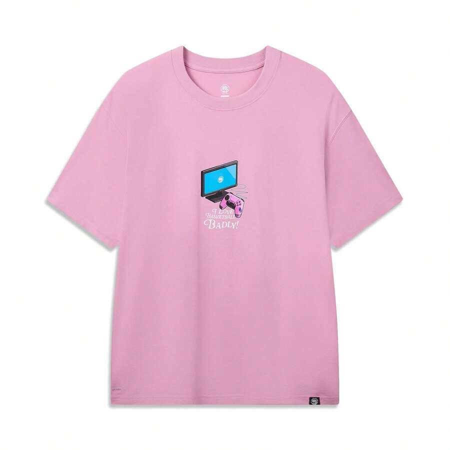 LI-NING BADFIVE Ice-Sensitive T-Shirt, Men's "I Love Basketball" Graphic Casual Tee AHSW183 - Dream Powder - View 1