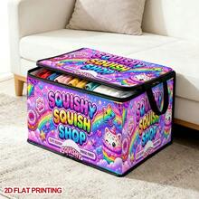 1PC 2D FLAT Squishy Squish Shop Rainbow Dessert Cartoon Pattern Under-Bed Storage With Zipper Flip Cover Foldable Storage Box - Suitable For Book Organization, Under-Bed Storage, Car Trunk Storage, Cosmetics, Hair Styling Tools, Toy Storage, Student Back To School Storage, Office, Home Organization, Clothing, Blankets, Large Capacity Storage For Daily Items. - A - View 4