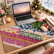 1pc Hawaiian Tropical Fabric Mouse Pad, Colorful Woven Stripes, Palm Leaves And Plumeria Flower Pattern Extended Desk Mat For Home Office And Gaming, Sizes S/M/L/XL - View 1