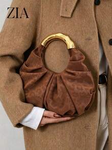 Cloud-Shaped Pleated Underarm Bag, PU Material, Suitable For Daily Use, Shopping, Commuting, Work, And University - Brown - View 8