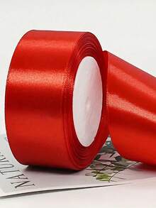 1 Roll Red Satin Ribbon [Different Widths Available], Suitable For Making Bow Hair Accessories, Cake Baking And Bundling Packaging, Gift Wrapping, Holiday Party Decoration, Bouquet Decoration, Christmas Decoration - Multiple Styles - View 3
