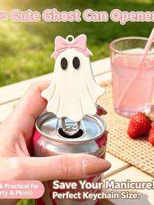 1pc Pink Bow Ghost Bottle Opener Keychain, Cute Halloween Beverage Opener, Portable Bag Charm - View 5