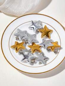 10pcs Girls Star Hair Clips, Gold & Silver Shiny Five-Pointed Star Alligator Hair Clips, Fashionable Cute Hair Accessories For Back Of Head, Christmas & Daily Use - Multicolor - View 2