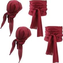 2pcs Medieval Renaissance Linen Pirate Headscarf And Belt Costume Accessories, Party, Ball, Cosplay Performance Props 1/2pcs - Black - View 2