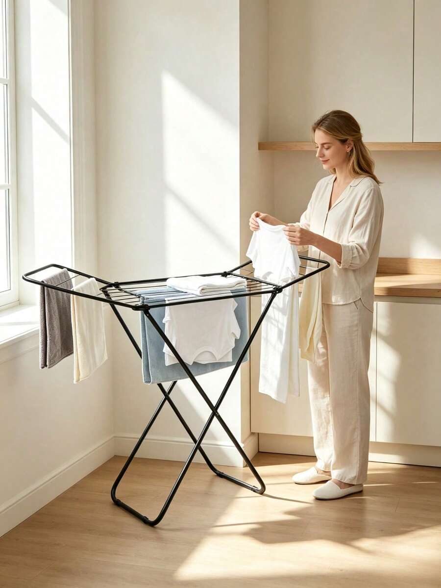 1pc Wing-Shaped Folding Clothes Drying Rack, Multi-Layer Drying Positions, Foldable For Storage, Thickened Metal Frame, For Indoor And Balcony Use To Dry Clothes, Bed Sheets And Towels - Multicolor - View 1