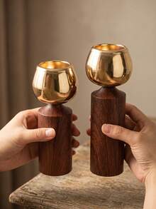 Wood & Gold Metal Candlestick Holder, Retro Table Candle Holder Decor For Wedding, Dining Room, Home Decor,Wood & Gold Metal Candlestick Holder, Retro Table Candle Holder Decor For Wedding, Dining Room, Home Decor. - Fashionable Light Luxury Style - View 18