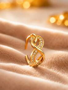 1/3 buah Cincin Terbuka Wanita yang Dapat Diatur, Baja Tahan Karat Berlapis Emas 18K, Desain Klip Kertas Berlian Imitasi Penuh, Dipadukan dengan Lingkaran Geometris dan Cincin Simbol Cinta Tak Terhingga, Mode Minimalis Cocok untuk Pemakaian Sehari-hari dan Acara Kumpul-kumpul - Emas - View 10