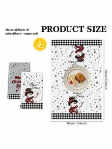 2Pcs Buffalo Plaid Winter Christmas Kitchen Towel Set, Let It Snow Snowman Cardinal Bird, Merry Christmas Plaid Bow Snowflake Star Print, Black‑White Gingham Trim, Holiday Dish Tea Hand Towels For Table Decor - Light Grey - View 2