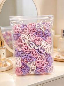 10/30/60pcs Sweet Pink & Purple Heart Hair Clips, Cute Girl Hair Accessories, Women's Daily Essential Hair Clips, Random Colors - Multicolor - View 1