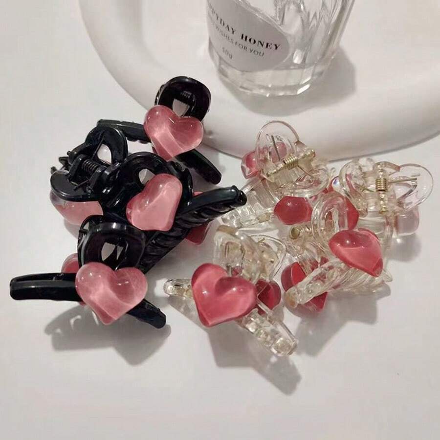 2/4pcs Sweet Dual-Color Heart-Shaped Small Hair Claw, Cute Front Bangs Hair Clip For Girls, Women's Hair Accessory - Multicolor - View 1
