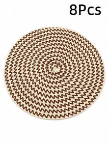 Round Woven Heat-Resistant Non-Slip Placemats, Kitchen Dining Table Mat Set (1/4/6/8pcs), 15 Inch, Washable, Easy To Clean, Heat Insulation, Decorative Placemats, Multiple Colors Available, Table Mat, Wrinkle-Resistant Placemats, Suitable For Birthday, Christmas, Halloween And Other Occasions - Brown - View 9
