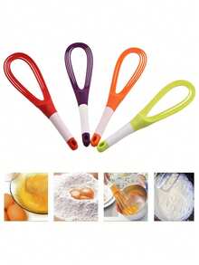 Flat Egg Beater Plastic Egg Whisk 2-In-1 Foldable Rotating Balloon Style And Silicone Coated Flat Stirrer, Baking Kitchen Gadget - Multicolor - View 6
