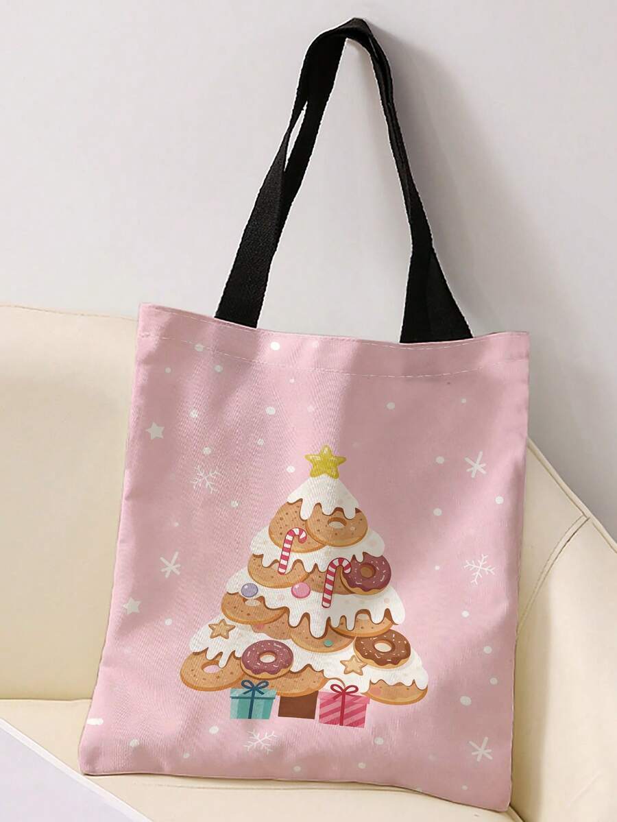 1pc Christmas Cookies Print Shoulder Tote,Large Capacity For Books,Groceries&Daily Beach Travel School Use.For Students&Women,Great Daily Bag Gift - Multicolor - View 1
