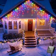 Solar Icicle Curtain Fairy Lights, 3 Color Modes Warm White / Pure White / Multicolor, Dimmable LED Drop String Lights, Waterproof, Twinkling Eaves Decor For Patio, Holiday & Wedding - Ice Strip Light - View 6