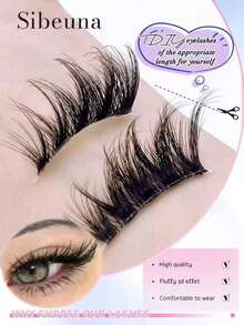 7 Pairs Half-Strip Transparent Band Cat Eye Extension False Eyelashes, Natural Mink-Like 3D Fluffy Soft Criss-Cross Long Lashes, Outer Corner Extension Slim Style, Reusable, Suitable For Daily Wear, Party, Valentine's Day - Black - View 5