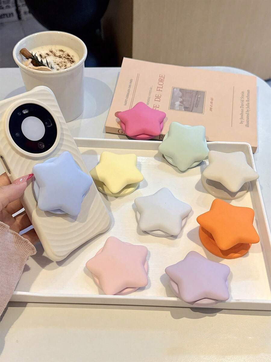 Creamy 3D Star Magnetic Phone Stand, Minimalist Solid Color Pentagram Magnetic Holder, Girly Style Desktop Rotating Slouchy Phone Case Back Sticker - Multicolor - View 1