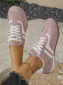 Women Retro Sneakers, Lace Up, Low Top, Easy Wear, Daily Comfort - Pink - View 2
