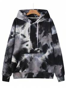1pc Women's Tie-Dye Sweatshirt Sweatshirt, Outdoor Sports Mountain Style, Hooded Kangaroo Pocket, Elastic Cuffs, Loose Fit Jacket, Versatile For Cycling, Climbing - Grey - View 3