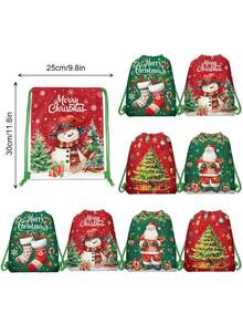 4/1 cái balo dây rút Giáng Sinh in họa tiết ông già Noel, người tuyết, cây thông Noel và tất Giáng Sinh, phù hợp làm quà tặng tiệc, túi quà lễ hội, trang trí nhà cửa và quà tặng Giáng Sinh - Một kích cỡ phù hợp cho tất cả - Xem 9