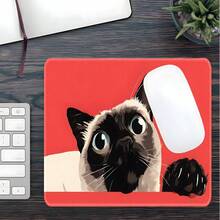 1 buah Alas Mouse Gaming Lucu Bergambar Kucing Siam Mata Biru dengan Latar Belakang Merah, Ukuran Besar, Alas Karet Anti Selip, Permukaan Kain Lembut dengan Jahitan, Alas Meja Ekstra Besar, Cocok untuk Kantor, Rumah, Bermain Game, Belajar, Hadiah Sempurna untuk Teman, Remaja, dan Gamer - View 8