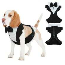 6pcs Escape-Proof British Style Dog Set (Includes Harness & Collar) - Wedding Dress, Party Outfit, Bib, Suitable For Chihuahua, Poodle, For Wedding, Photography, Daily Wear - Harness System Connected To Collar - Multicolor - View 3