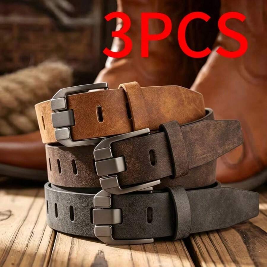 LJSQ 3pcs Men's Belts - Multi-Functional Casual Business Style Handsome Western Cowboy Style, Durable Alloy Wide Buckle, Easy To Wear, Suitable For Golf And Various Occasions, Casual Business Plus Size Belts - Multicolor - View 1