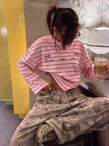 Y2K時尚條紋上衣萬聖節、萬聖節、女性秋季穿搭、女性秋季服裝、女性秋季衣物、女性秋季服飾、女性上衣、女性上衣 - 紅色 - 查看 3
