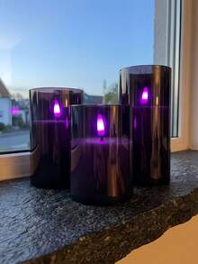 1/2/3pcs Purple Flameless Candles, Battery Operated Flickering LED Candles With Remote Control, Flickering Effect And Timer Function, Acrylic Realistic Candles, Suitable For Home Decor, Wedding, Holiday Party Decoration, Dinner, Christmas, Halloween Decoration - Black - View 4