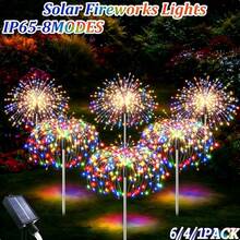 Christmas & Ramadan Solar Powered Fireworks Stake Lights, Multiple Options: 4 Packs-320LEDs, 4 Packs-360LEDs, 6PACK-480LEDs, Warm White Light Blooming Like Fireworks, Radiating Light Strands Replicate Stunning Fireworks Burst Effect, Visually Impressive, Full Holiday Atmosphere. Solar Powered Design, Automatically Collects Sunlight Energy During The Day, Equipped With Light Sensor - Solar Fireworks Light - View 6