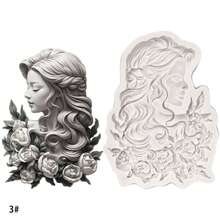 Fresh Flower Girl Portrait Relief, Silicone Mold - Resin Mold - Home Decor DIY Tool - Jewelry Casting Clay Resin Plaster Mold 1pc - Light Grey - View 7