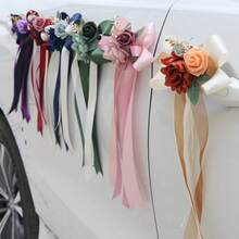 1-Piece Rose Flower Rearview Mirror Decoration, Floral Wedding Car Suction Cup Flowers, Wedding Scene Decoration, Stair Railing, Corridor Door Handle Bow Rose Decoration - Car Mirror Flower - View 3