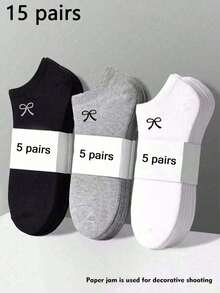 15/30 Pairs Women's Bow Solid Color Ankle Socks, Invisible Socks, Sports SockAll-Matchsic Minimalist Breathable Soft Comfortable Fashionable Versatile Socks, Suitable For Daily Or Outdoor Casual Wear - Multicolor - View 9