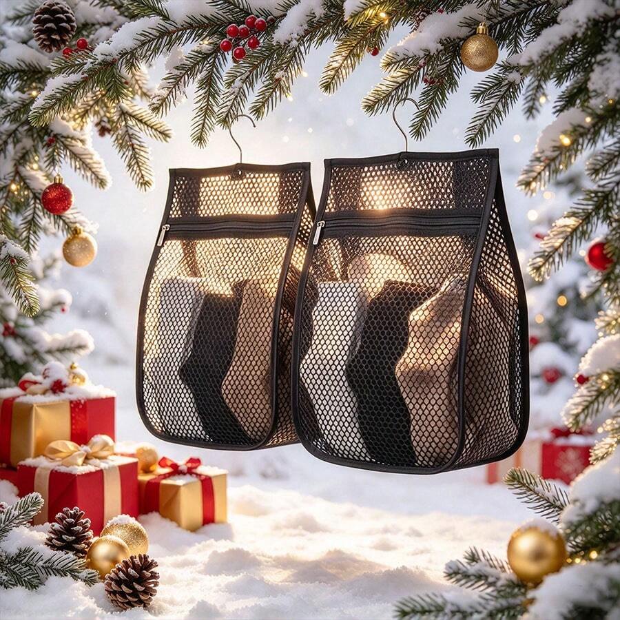 Wide Zipper Mesh Storage Bag + Foldable Hanger Set, Breathable Mesh Laundry Storage Bag, Wall-Mounted Shoe Rack, Space-Saving For Home, Dorm, Travel, Back To School Supplies, Holiday Gift