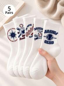 5 Pasang Kaos Kaki Setengah Betis Motif Huruf Baseball Unisex, Gaya Olahraga Jalanan, Cocok untuk Pemakaian Sehari-hari, Musim Gugur - MultiWarna - View 1