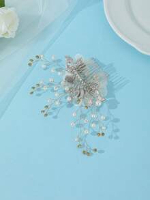 1pc Bohemian Style White Flower Pearl Silver Branch Hair Pin, Forest Retro Floral Headpiece - Silver - View 6