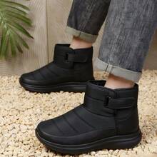 Sepatu Bot Ankle Pria Warna Polos dengan Perekat Velcro dan Ujung Bulat, Sepatu Bot Kasual Musim Dingin Bahan Hitam - Hitam - View 2