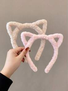 Soft Plush 3D Cat Ear Headband For Bathroom Washing, Skincare, Holiday Dress-Up And Daily Photo Headwear - Multicolor - View 11