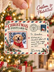 1pc Customized Pet Christmas Postcard Photo Acrylic Hanging Ornament, Personalized Text North Pole Postcard Tree Decoration, Pet Family Photo Christmas Keepsake Gift, Pet Lover Gift, Winter Holiday Gift, Christmas Gift - Multicolor - View 1