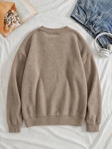 Plus Size Women's Autumn/Winter Social Daily Colorful Christmas Tree Pattern Round Neck Long Sleeve Casual Khaki Knit Sweater, Plus Size Autumn Outfit - Khaki - View 3