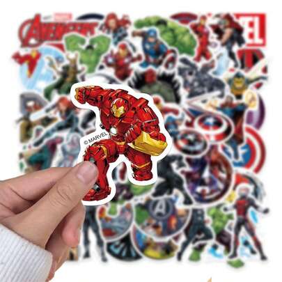 1set/50pcs Superhero Theme Graffiti Sticker Set, Classic Hero Character Patterns, Suitable For Luggage, Water Bottles, Laptops, Skateboards, Helmets, Phone Cases And Other Smooth Surfaces, Ideal For Scrapbooking DIY, Personal Item Decoration, Theme Party Decor, Gift Wrapping Accents, Rich And Diverse Character Patterns To Meet Collectors' And Personalized Decoration Needs