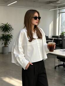 Solid Color Minimalist Lapel Collar Women's Shirt, French Style Long Sleeve Blouse, Suitable For Daily Commute, Spring And Autumn Outings - White - View 8